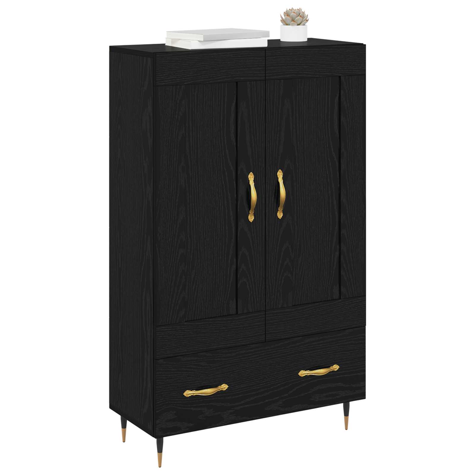 Highboard met lade Zwart Eiken 69,5 x 31 x 115 cm Bewerkt hout is nu te koop bij PeponiXL, paradijselijk wonen!