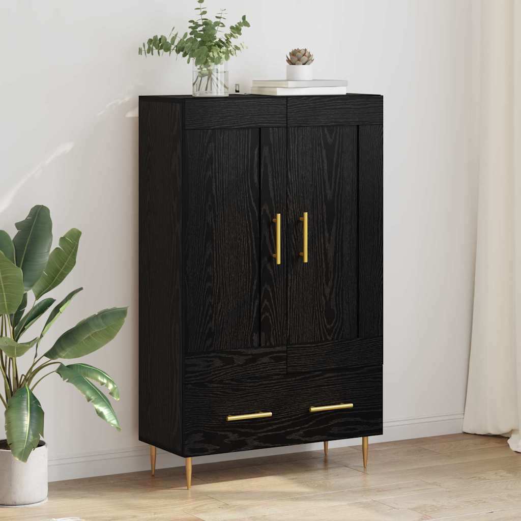 Highboard met lade Zwart Eiken 69,5 x 31 x 115 cm Bewerkt hout is nu te koop bij PeponiXL, paradijselijk wonen!