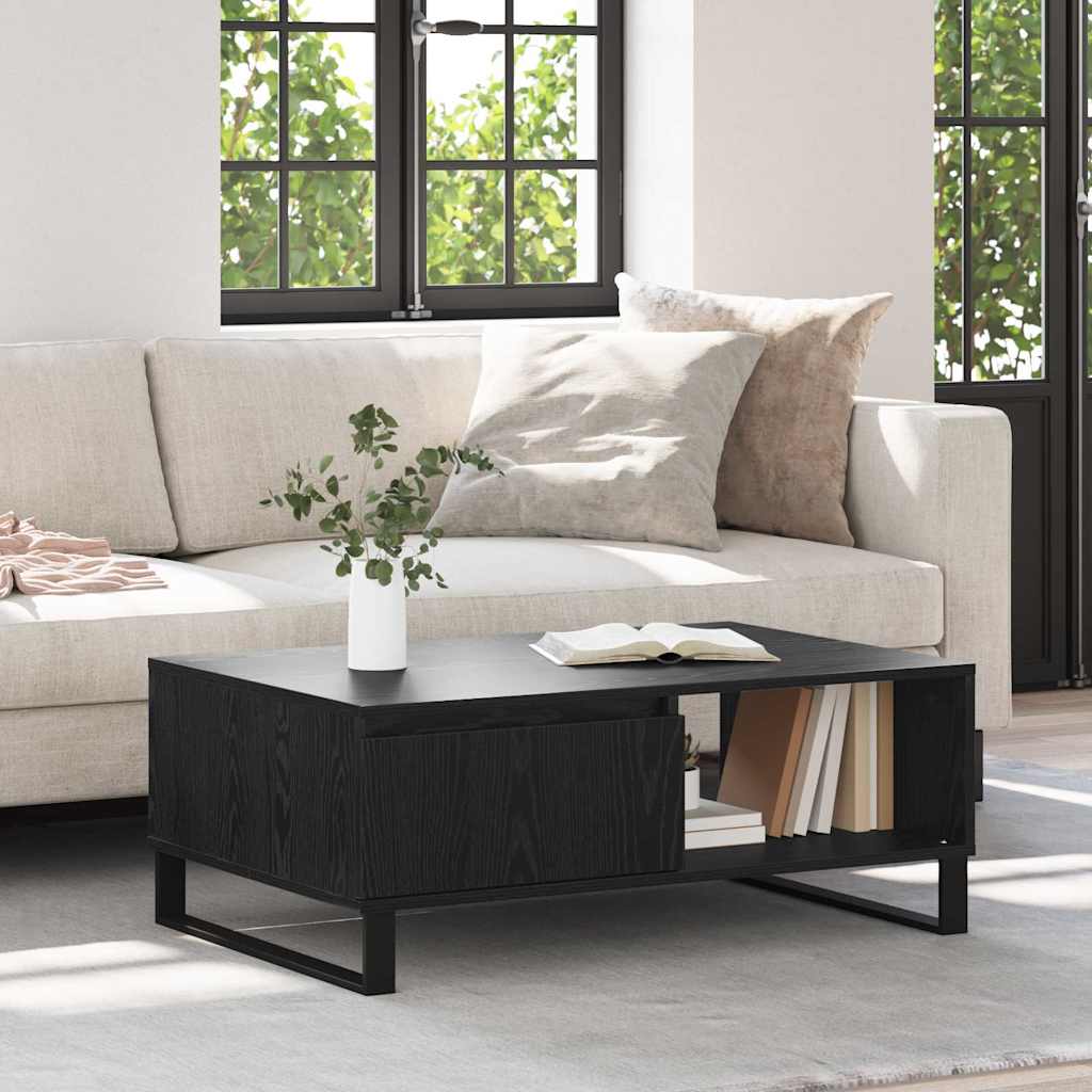 Salontafel Zwart Eiken 90 x 60 x 35 cm Bewerkt hout is nu te koop bij PeponiXL, paradijselijk wonen!