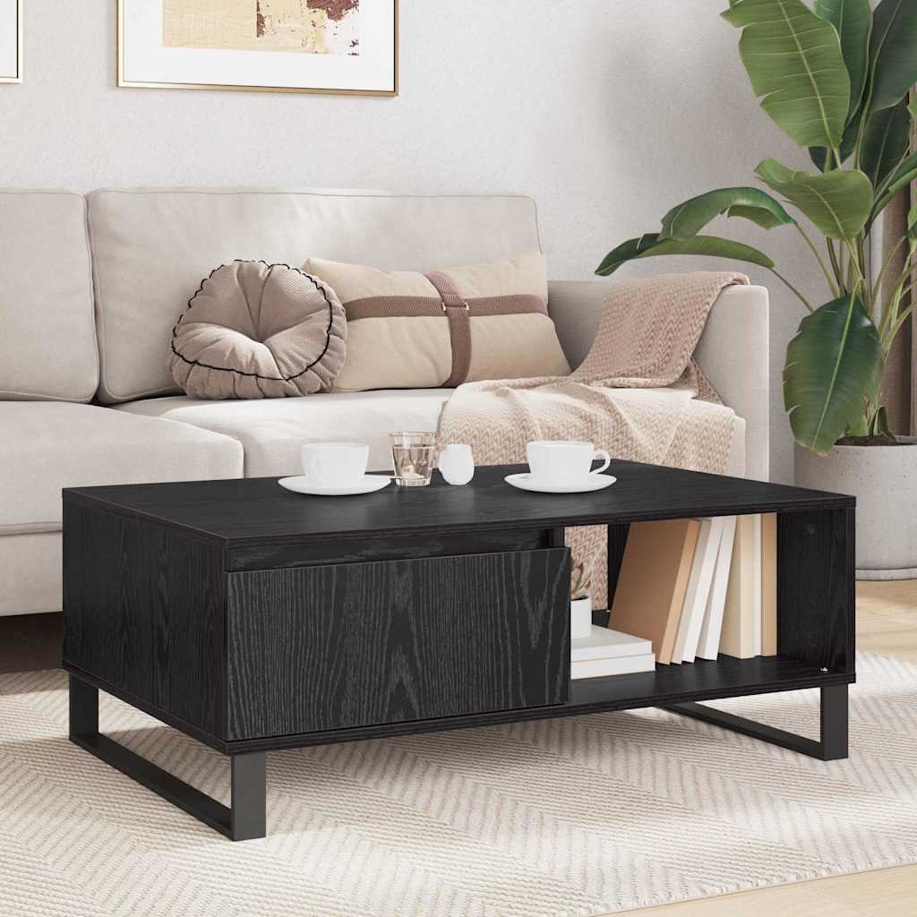 Salontafel Zwart Eiken 90 x 60 x 35 cm Bewerkt hout is nu te koop bij PeponiXL, paradijselijk wonen!