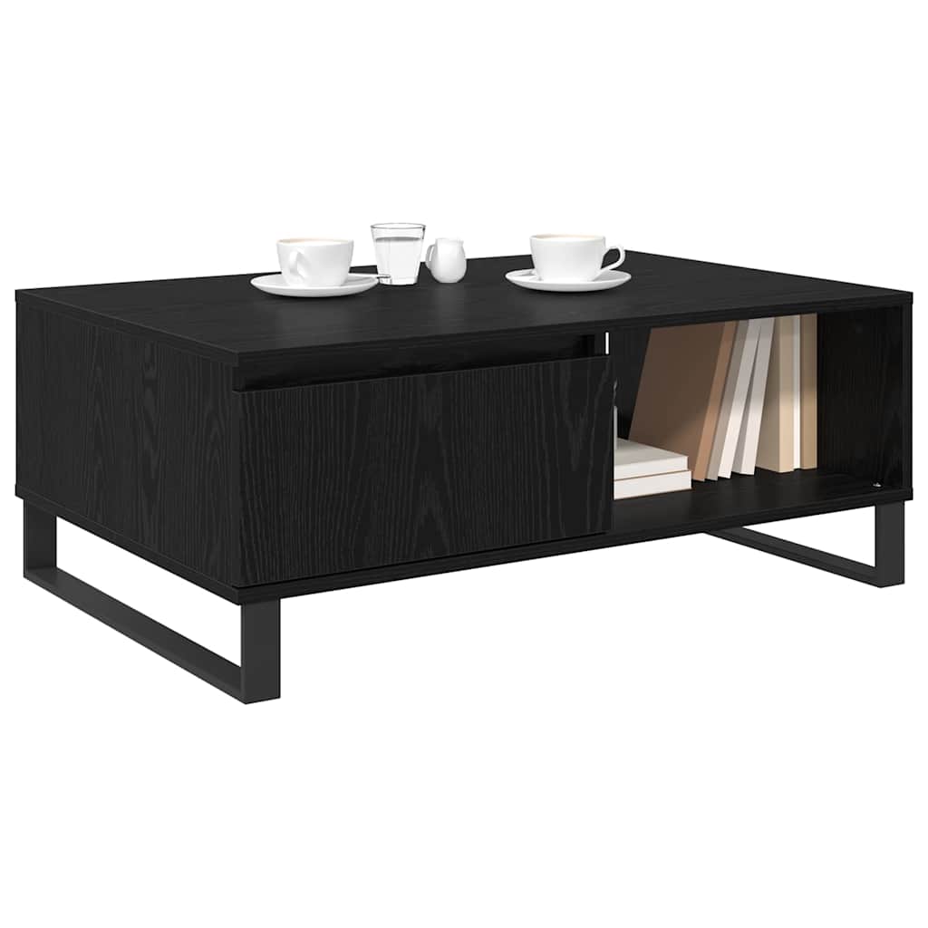 Salontafel Zwart Eiken 90 x 60 x 35 cm Bewerkt hout is nu te koop bij PeponiXL, paradijselijk wonen!