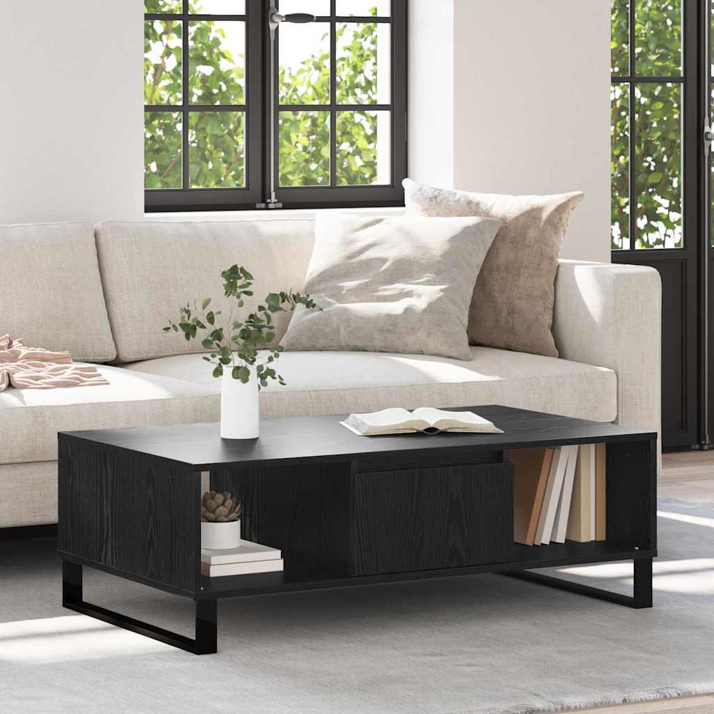 Salontafel Zwart Eiken 104 x 60 x 35 cm Bewerkt hout is nu te koop bij PeponiXL, paradijselijk wonen!