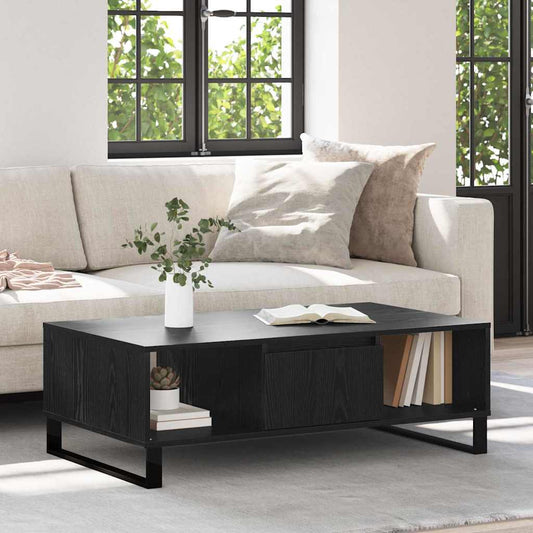 Salontafel Zwart Eiken 104 x 60 x 35 cm Bewerkt hout is nu te koop bij PeponiXL, paradijselijk wonen!