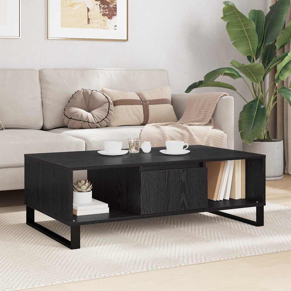 Salontafel Zwart Eiken 104 x 60 x 35 cm Bewerkt hout is nu te koop bij PeponiXL, paradijselijk wonen!