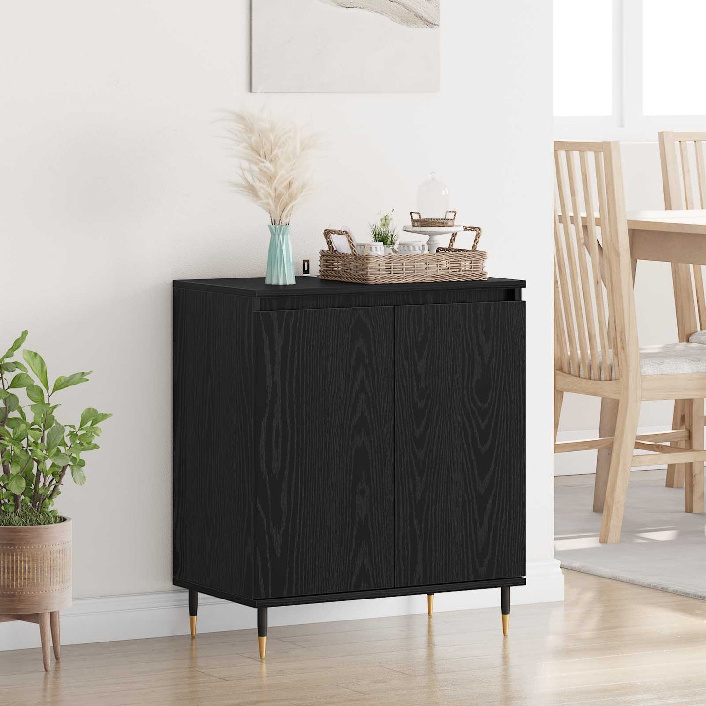 Dressoir Zwart Eiken 60 x 35 x 70 cm Bewerkt hout is nu te koop bij PeponiXL, paradijselijk wonen!