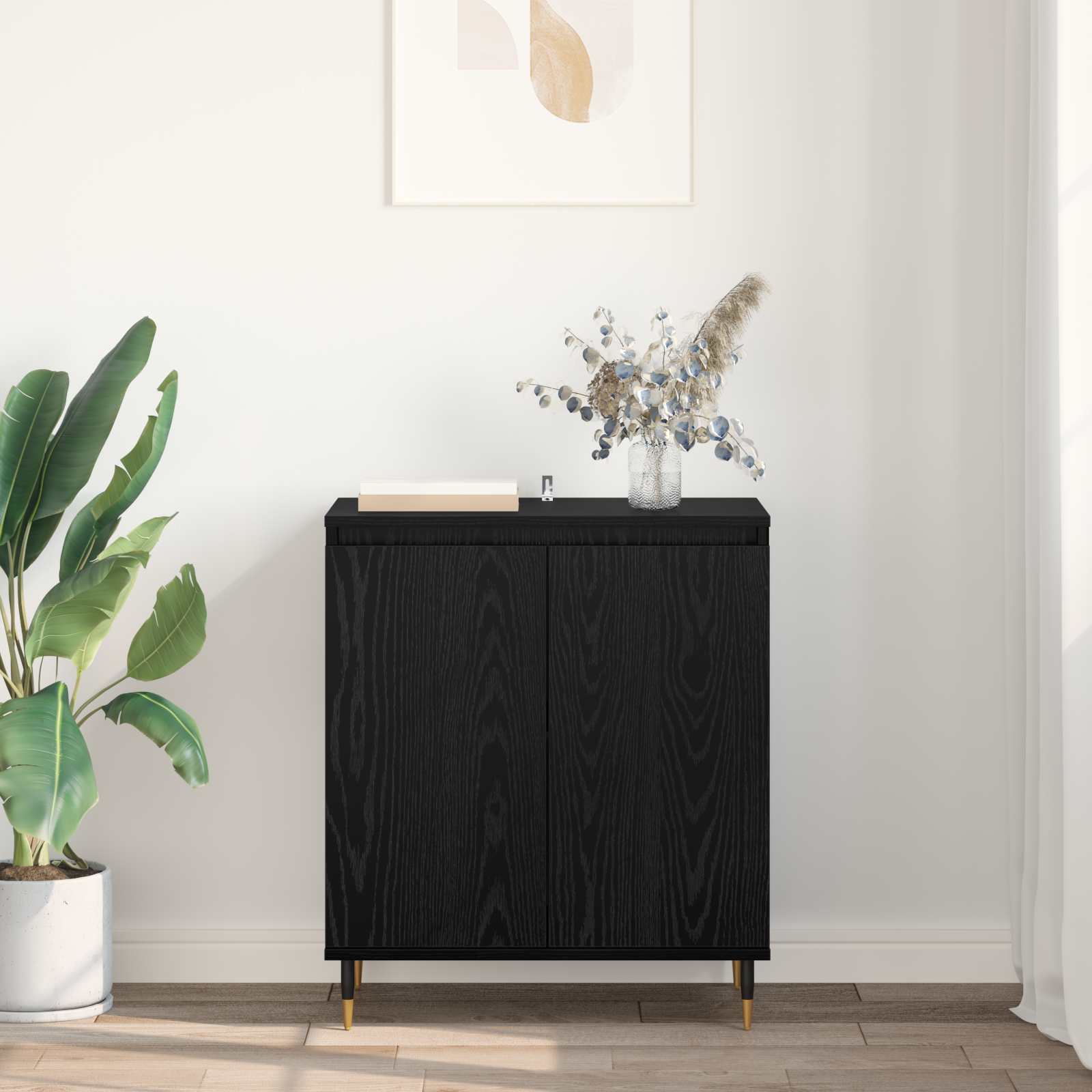 Dressoir Zwart Eiken 60 x 35 x 70 cm Bewerkt hout is nu te koop bij PeponiXL, paradijselijk wonen!