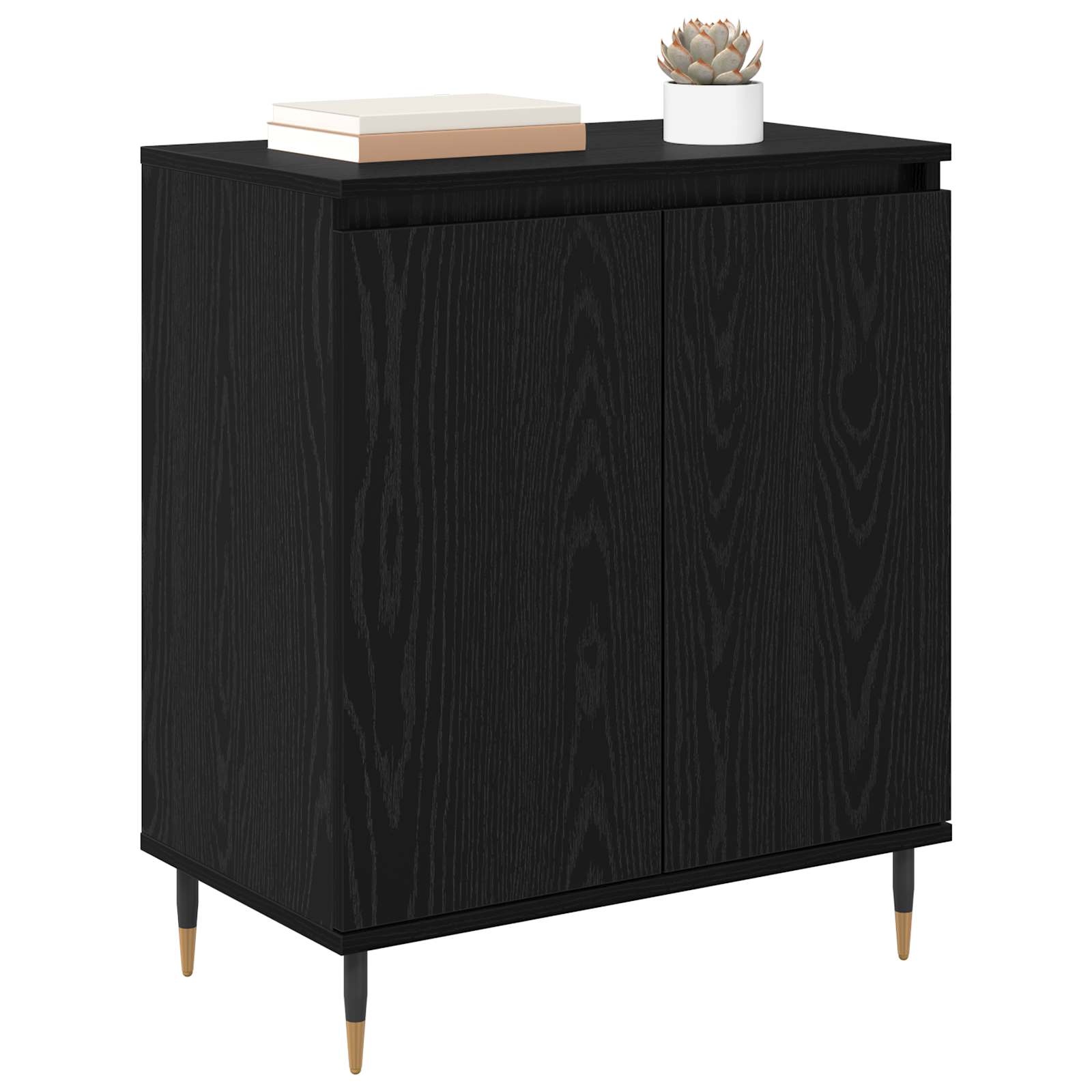 Dressoir Zwart Eiken 60 x 35 x 70 cm Bewerkt hout is nu te koop bij PeponiXL, paradijselijk wonen!
