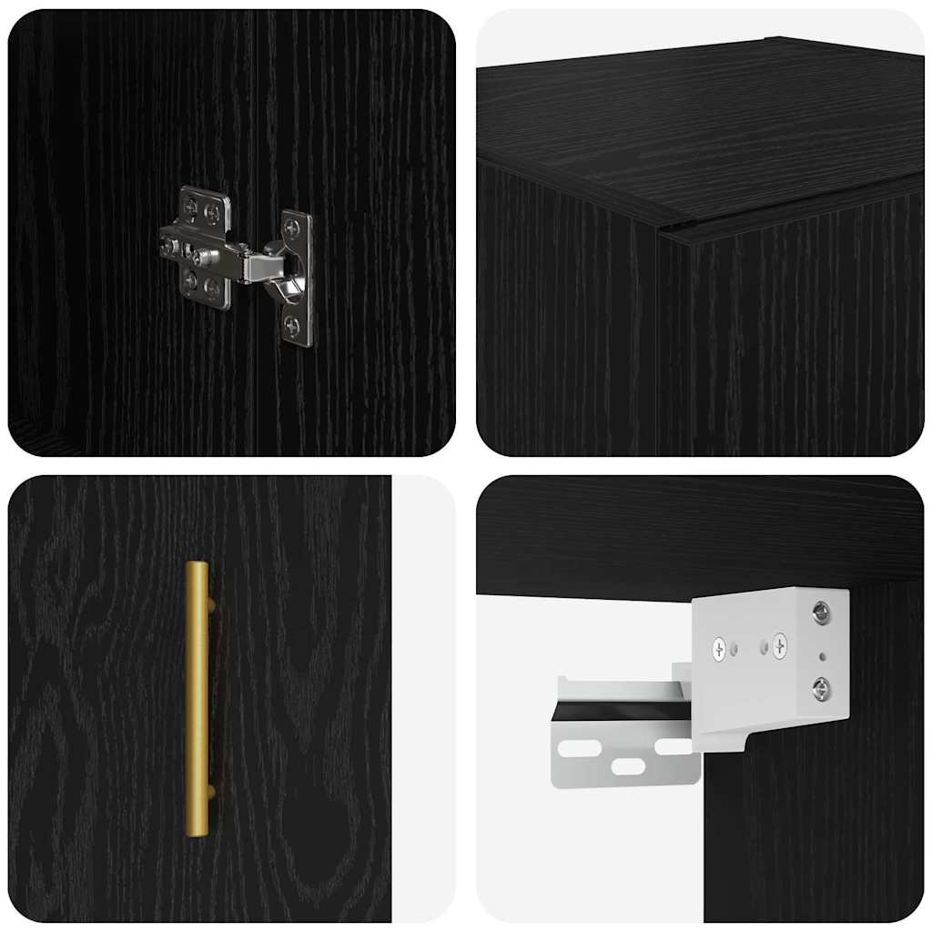 Wandkast Zwart Eiken 34,5 x 34 x 90 cm Bewerkt hout is nu te koop bij PeponiXL, paradijselijk wonen!
