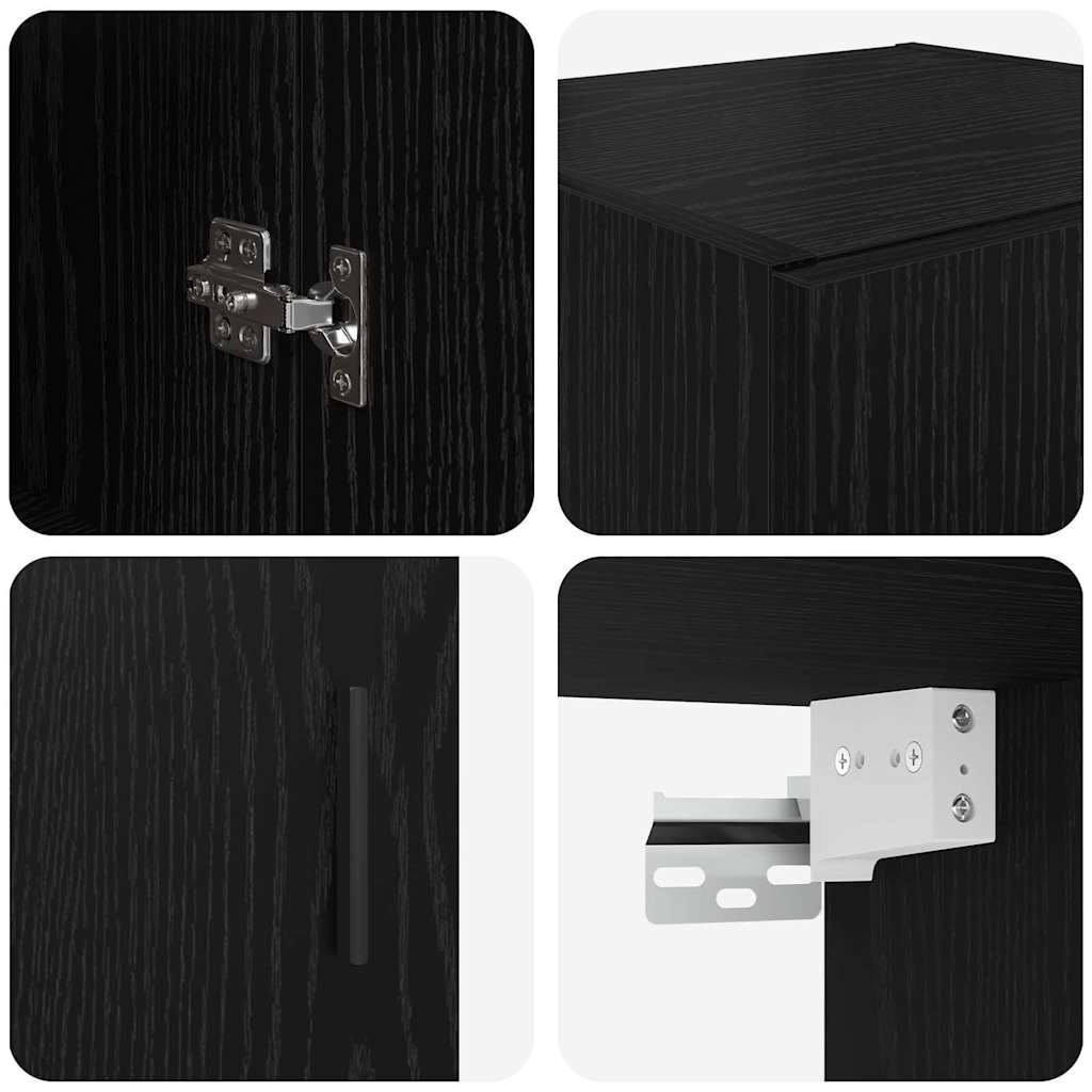 Wandkast Zwart Eiken 34,5 x 34 x 90 cm Bewerkt hout is nu te koop bij PeponiXL, paradijselijk wonen!