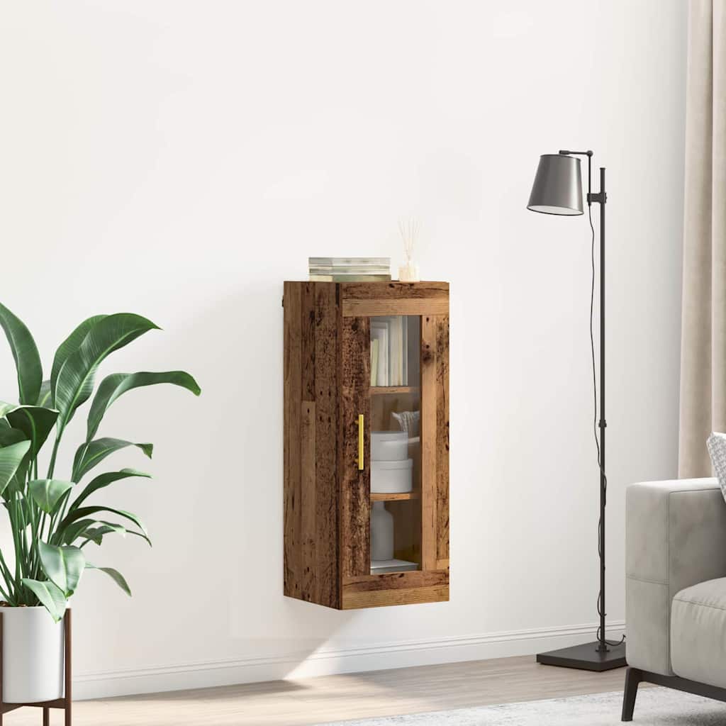 Wandkast Oud Hout 34,5 x 34 x 90 cm Geengineerd Hout en Glas is nu te koop bij PeponiXL, paradijselijk wonen!