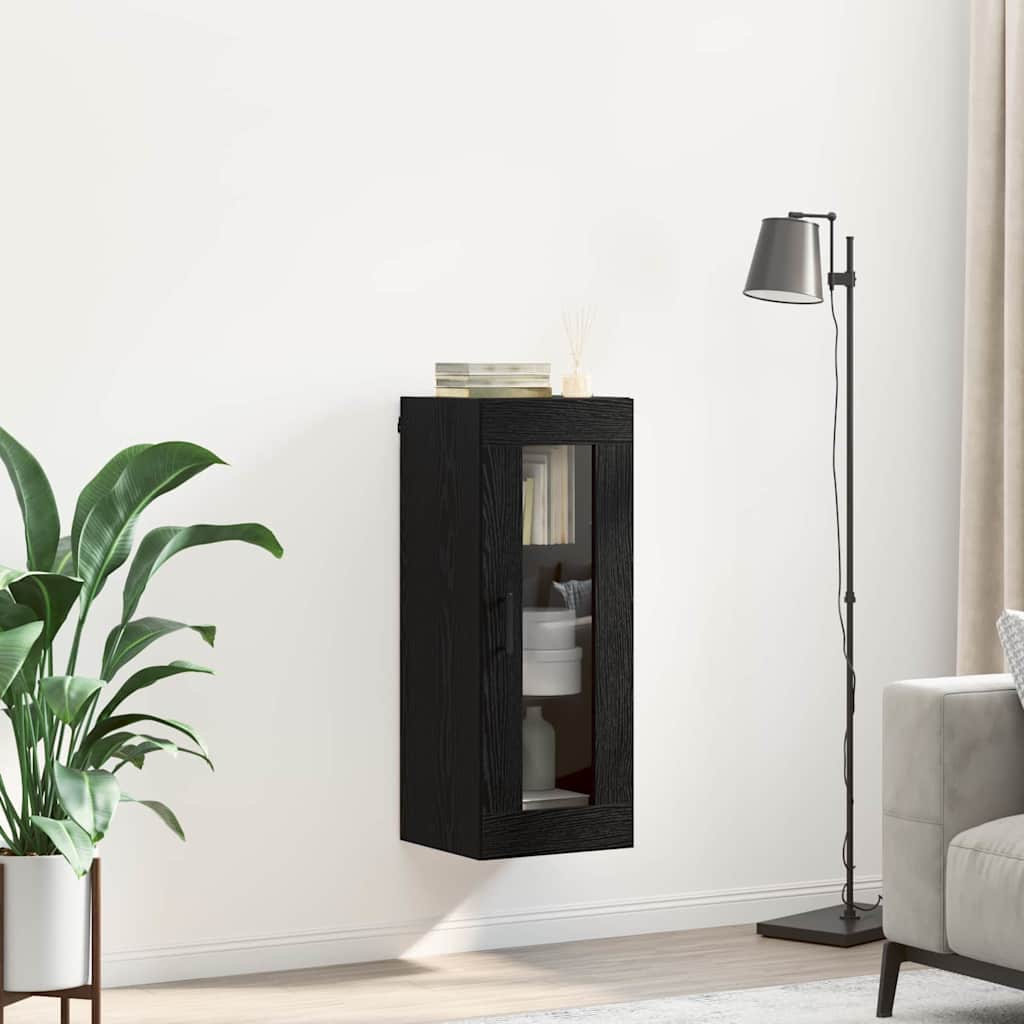 Wandkast Zwart Eiken 34,5 x 34 x 90 cm Geengineerd Hout en Glas is nu te koop bij PeponiXL, paradijselijk wonen!