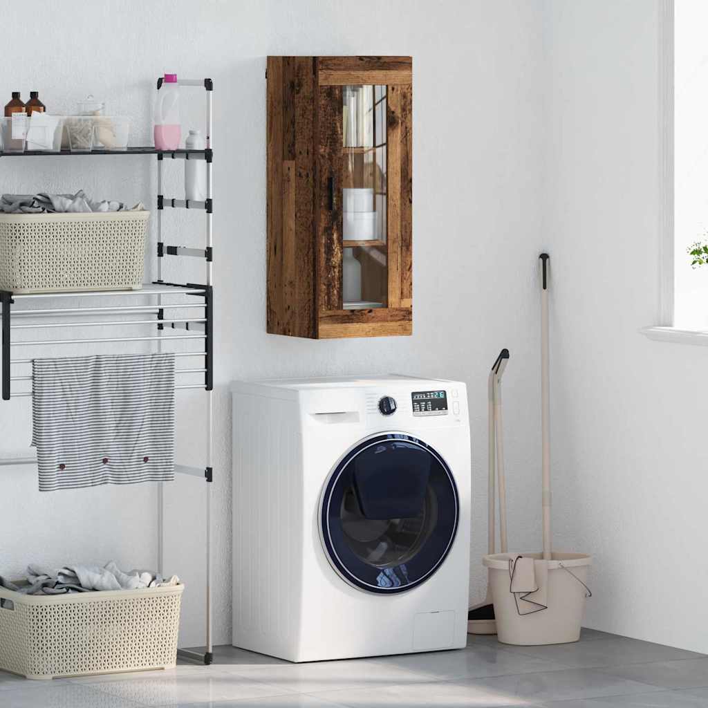 Wandkast Oud Hout 34,5 x 34 x 90 cm Geengineerd Hout en Glas is nu te koop bij PeponiXL, paradijselijk wonen!