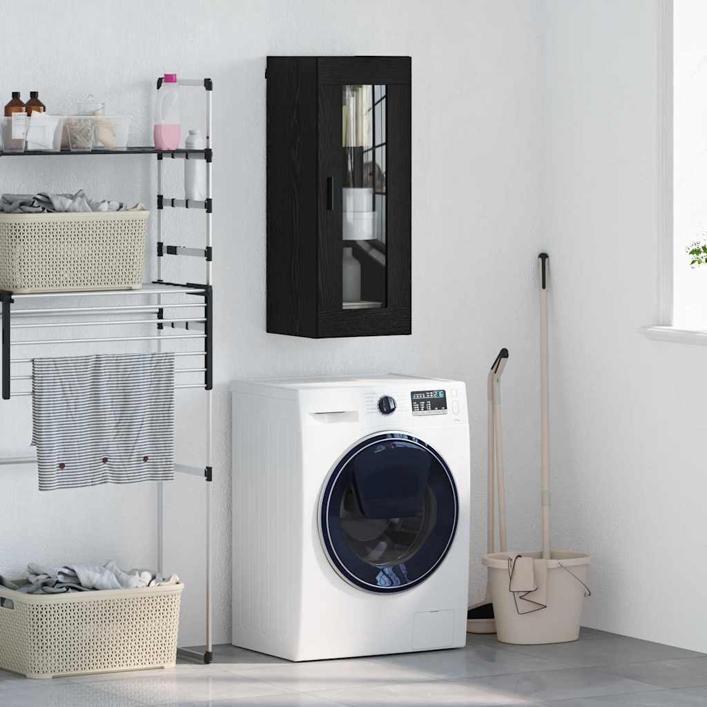 Wandkast Zwart Eiken 34,5 x 34 x 90 cm Geengineerd Hout en Glas is nu te koop bij PeponiXL, paradijselijk wonen!