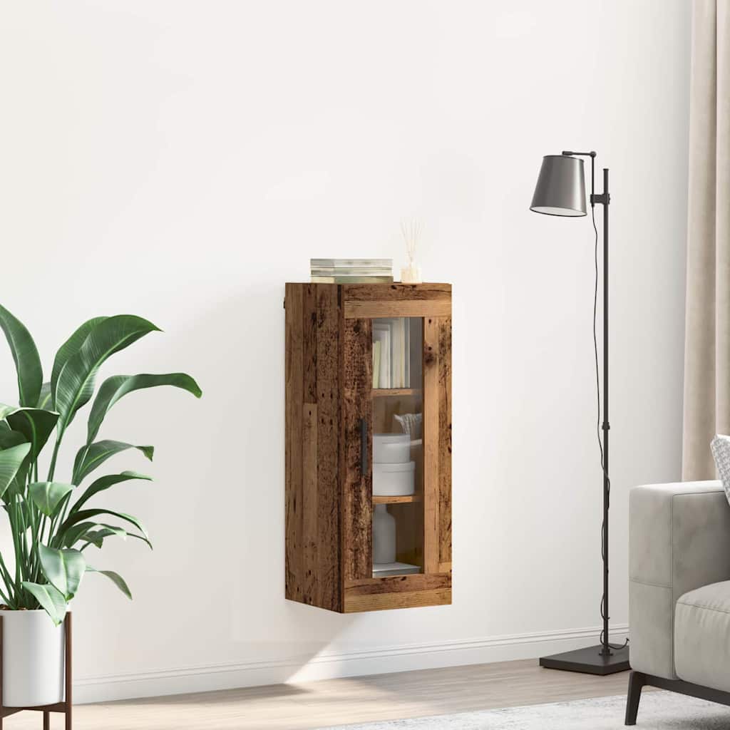 Wandkast Oud Hout 34,5 x 34 x 90 cm Geengineerd Hout en Glas is nu te koop bij PeponiXL, paradijselijk wonen!