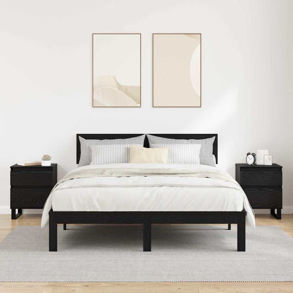 Nachtkastje 2 pcs Zwart Eiken 40 x 35 x 50 cm Bewerkt hout is nu te koop bij PeponiXL, paradijselijk wonen!