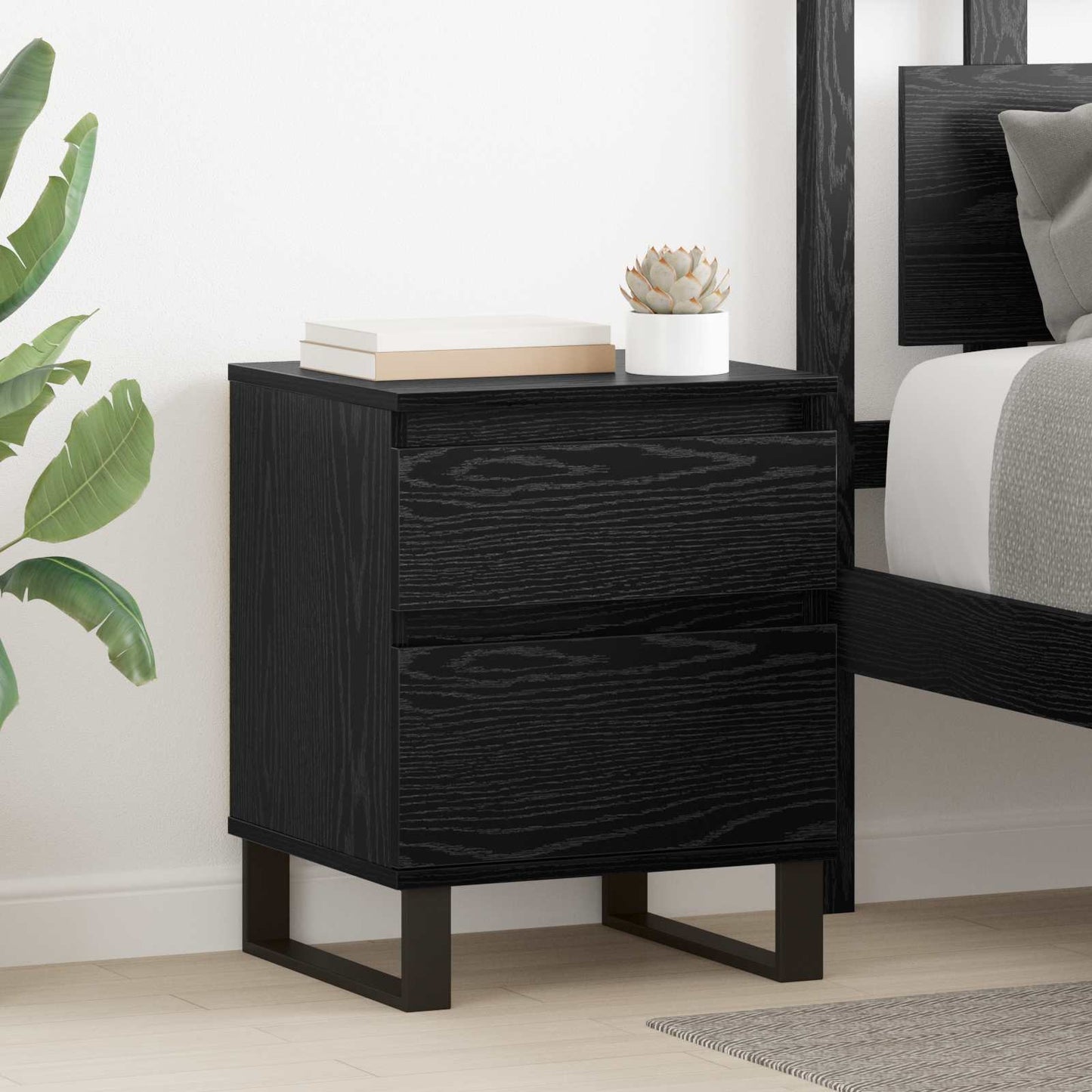 Nachtkastje 2 pcs Zwart Eiken 40 x 35 x 50 cm Bewerkt hout is nu te koop bij PeponiXL, paradijselijk wonen!