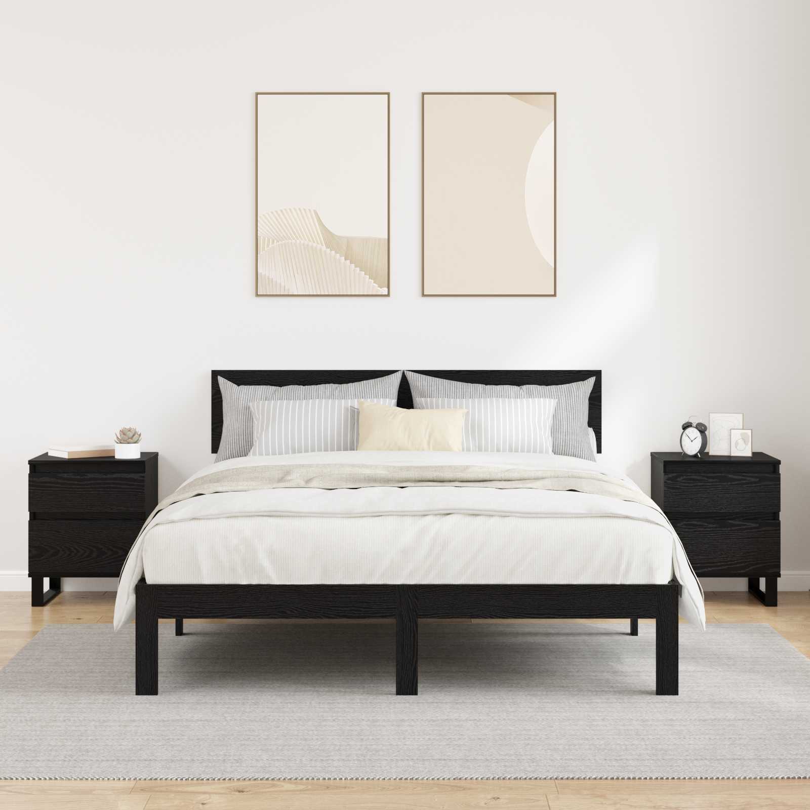Nachtkastje 2 pcs Zwart Eiken 40 x 35 x 50 cm Bewerkt hout is nu te koop bij PeponiXL, paradijselijk wonen!