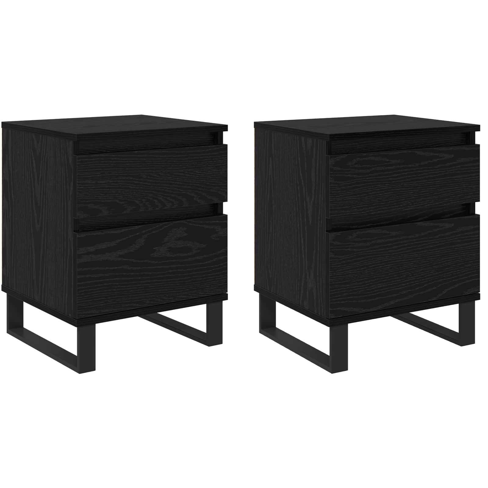 Nachtkastje 2 pcs Zwart Eiken 40 x 35 x 50 cm Bewerkt hout is nu te koop bij PeponiXL, paradijselijk wonen!