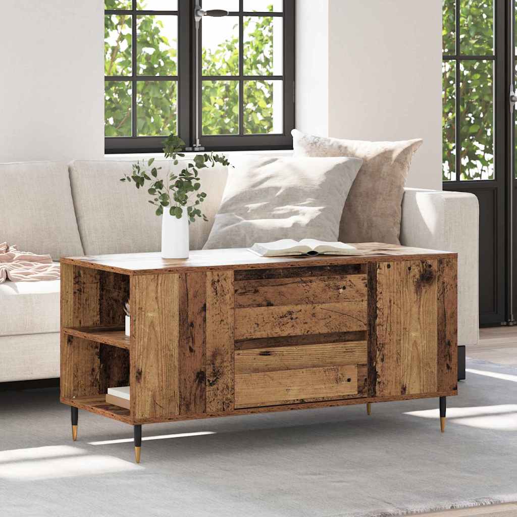 Salontafel met lade Oud Hout 102 x 44,5 x 50 cm Bewerkt hout is nu te koop bij PeponiXL, paradijselijk wonen!