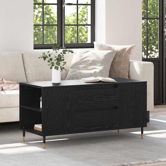 Salontafel met lade Zwart Eiken 102 x 44,5 x 50 cm Bewerkt hout is nu te koop bij PeponiXL, paradijselijk wonen!