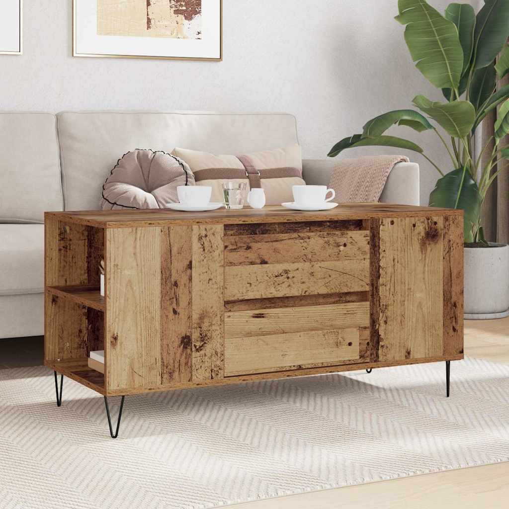 Salontafel met lade Oud Hout 102 x 44,5 x 50 cm Bewerkt hout is nu te koop bij PeponiXL, paradijselijk wonen!