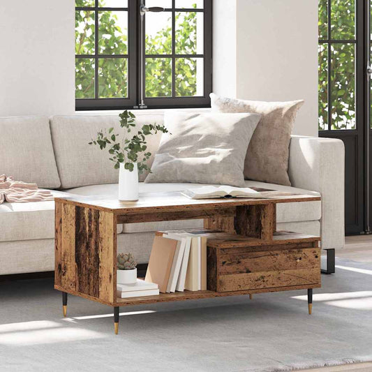 Salontafel met lade Oudhout 90 x 49 x 45 cm Bewerkt hout is nu te koop bij PeponiXL, paradijselijk wonen!