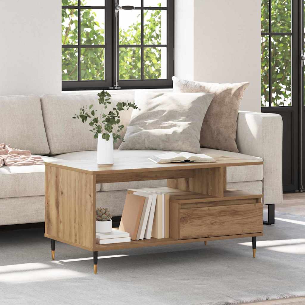 Salontafel met lade Artisan Eiken 90 x 49 x 45 cm Bewerkt hout is nu te koop bij PeponiXL, paradijselijk wonen!