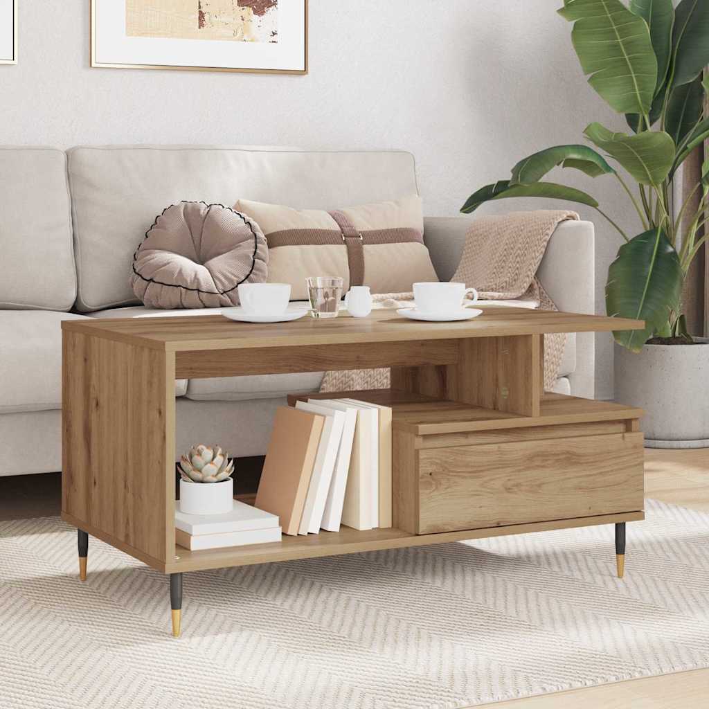 Salontafel met lade Artisan Eiken 90 x 49 x 45 cm Bewerkt hout is nu te koop bij PeponiXL, paradijselijk wonen!
