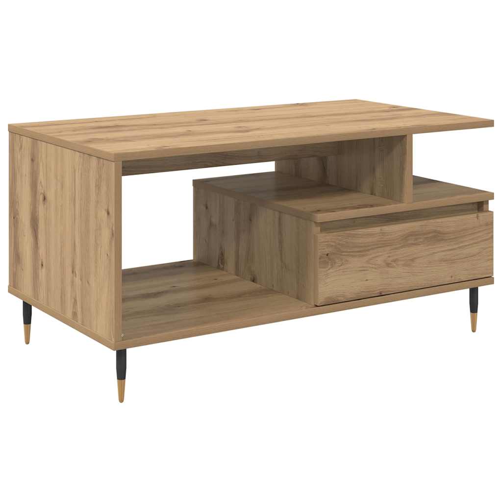 Salontafel met lade Artisan Eiken 90 x 49 x 45 cm Bewerkt hout is nu te koop bij PeponiXL, paradijselijk wonen!
