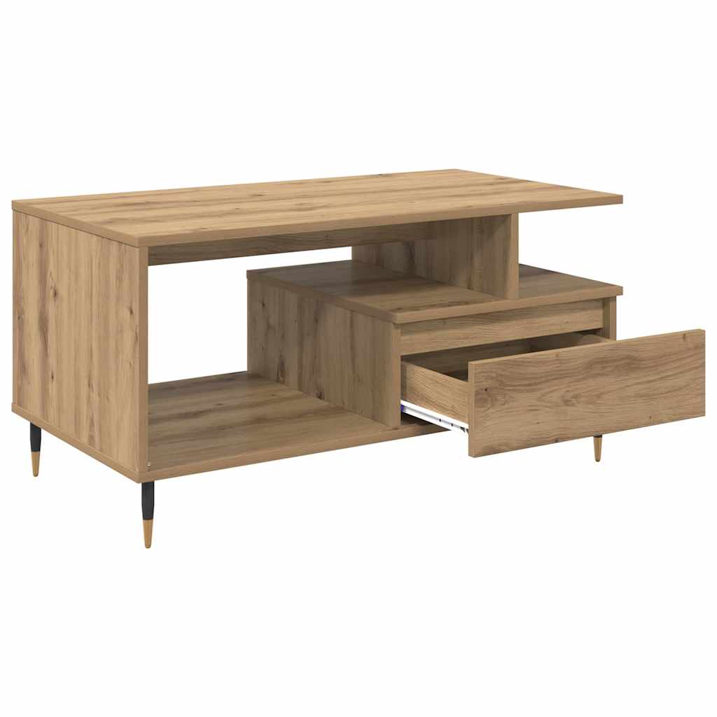 Salontafel met lade Artisan Eiken 90 x 49 x 45 cm Bewerkt hout is nu te koop bij PeponiXL, paradijselijk wonen!
