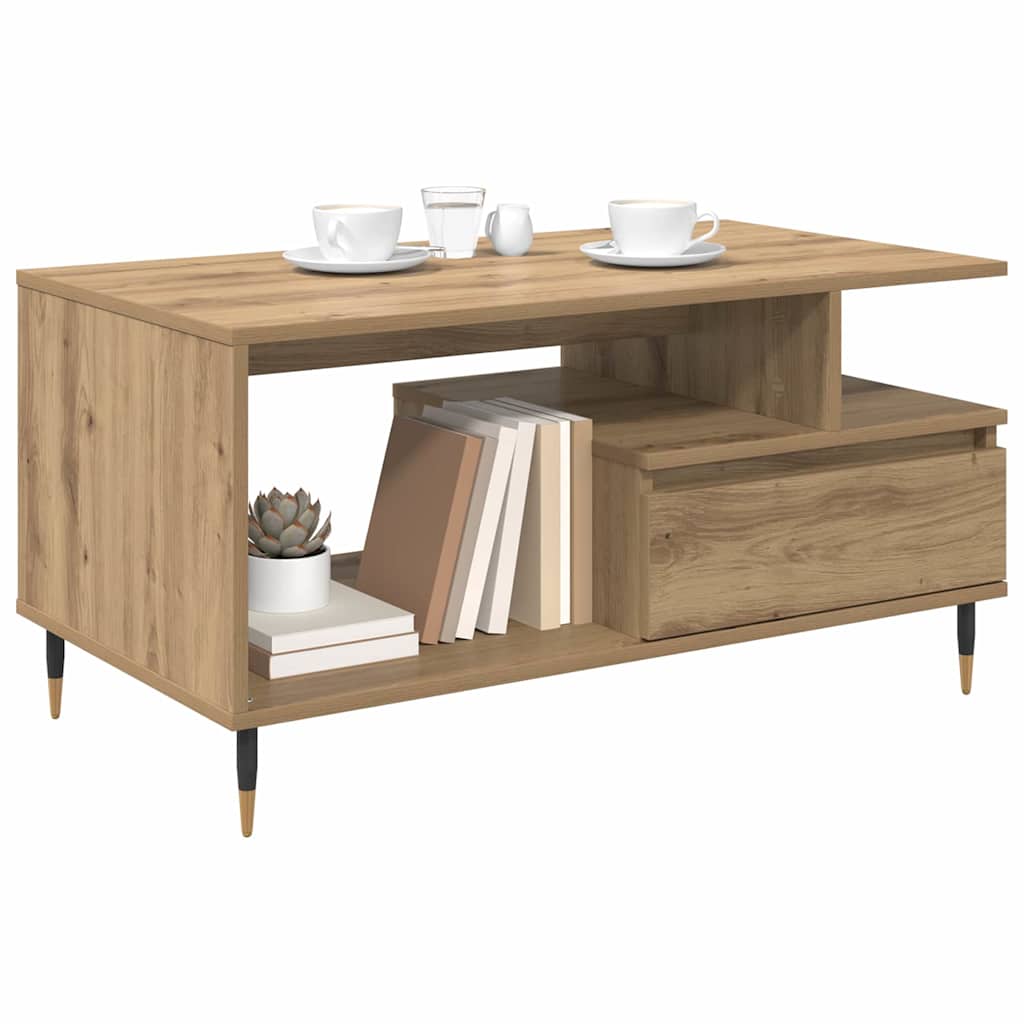 Salontafel met lade Artisan Eiken 90 x 49 x 45 cm Bewerkt hout is nu te koop bij PeponiXL, paradijselijk wonen!