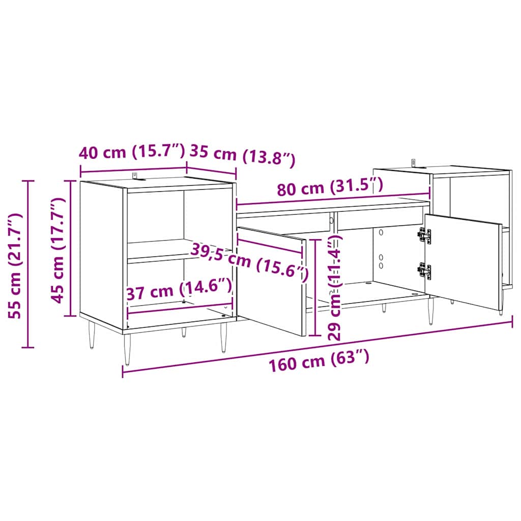 TV-kast Oud Hout 160 x 35 x 55 cm Bewerkt hout is nu te koop bij PeponiXL, paradijselijk wonen!
