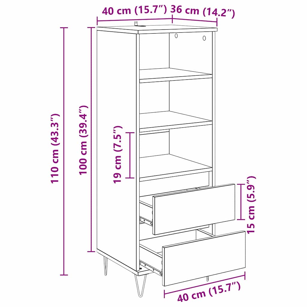 Highboard met lade Artisan Eiken 40 x 36 x 110 cm Bewerkt hout is nu te koop bij PeponiXL, paradijselijk wonen!