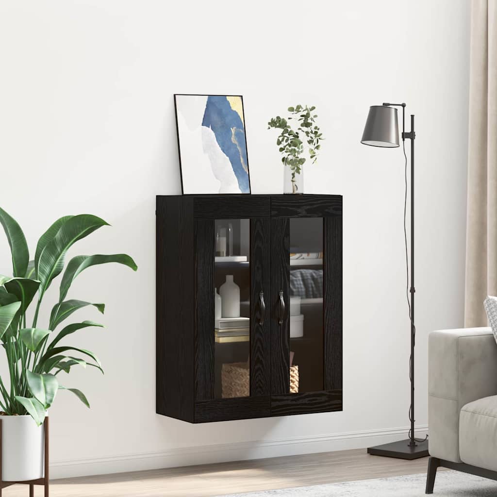 Wandkast Zwart Eiken 69,5 x 34 x 90 cm Geengineerd Hout en Glas is nu te koop bij PeponiXL, paradijselijk wonen!