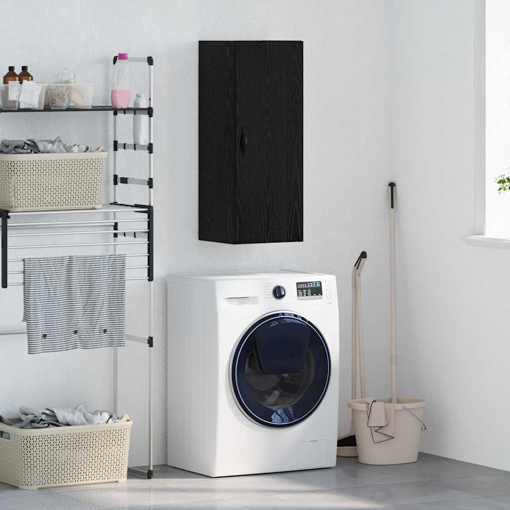 Wandkast Zwart Eiken 34,5 x 34 x 90 cm Bewerkt hout is nu te koop bij PeponiXL, paradijselijk wonen!