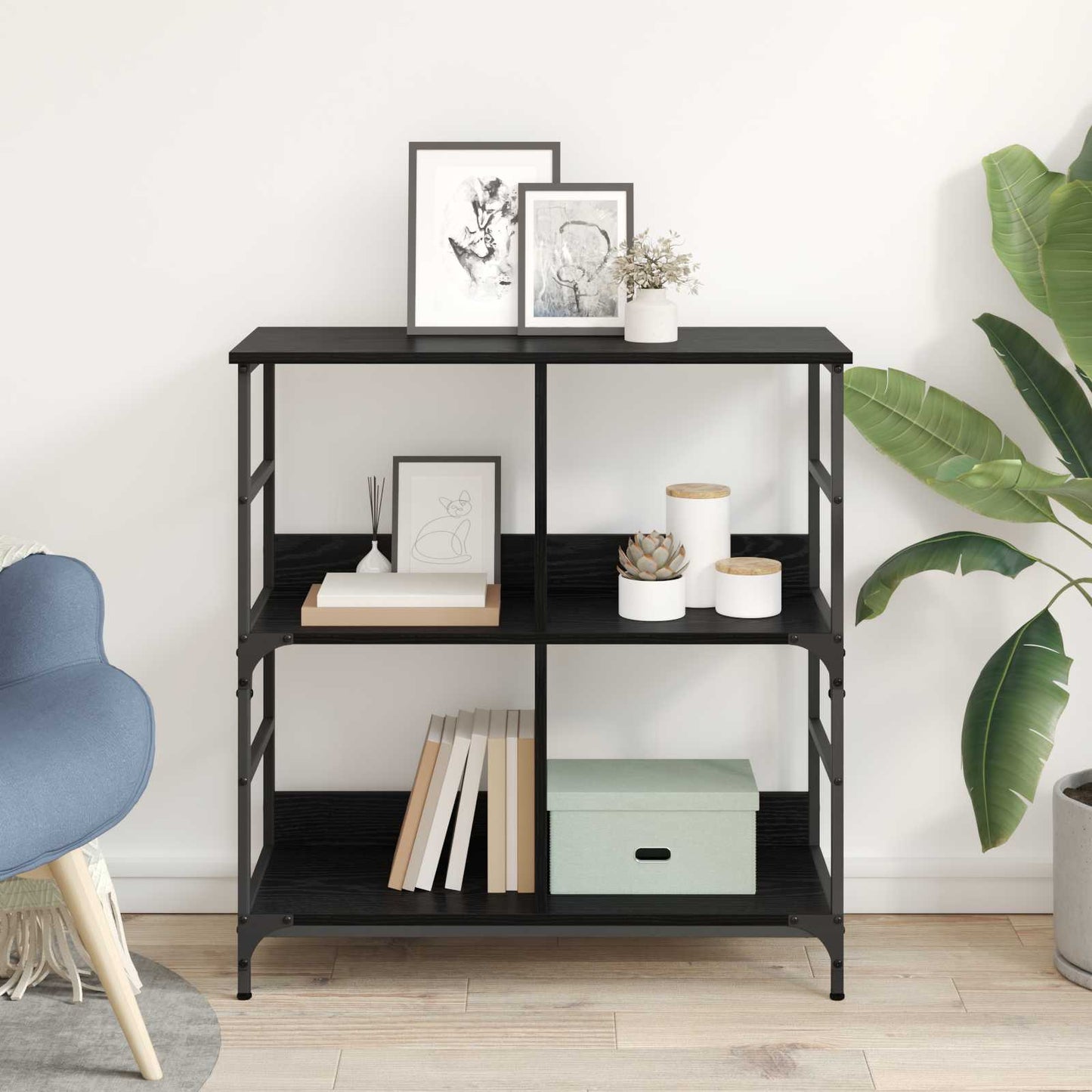 Boekenkast Zwart eiken 78,5 x 33 x 82 cm Bewerkt hout is nu te koop bij PeponiXL, paradijselijk wonen!
