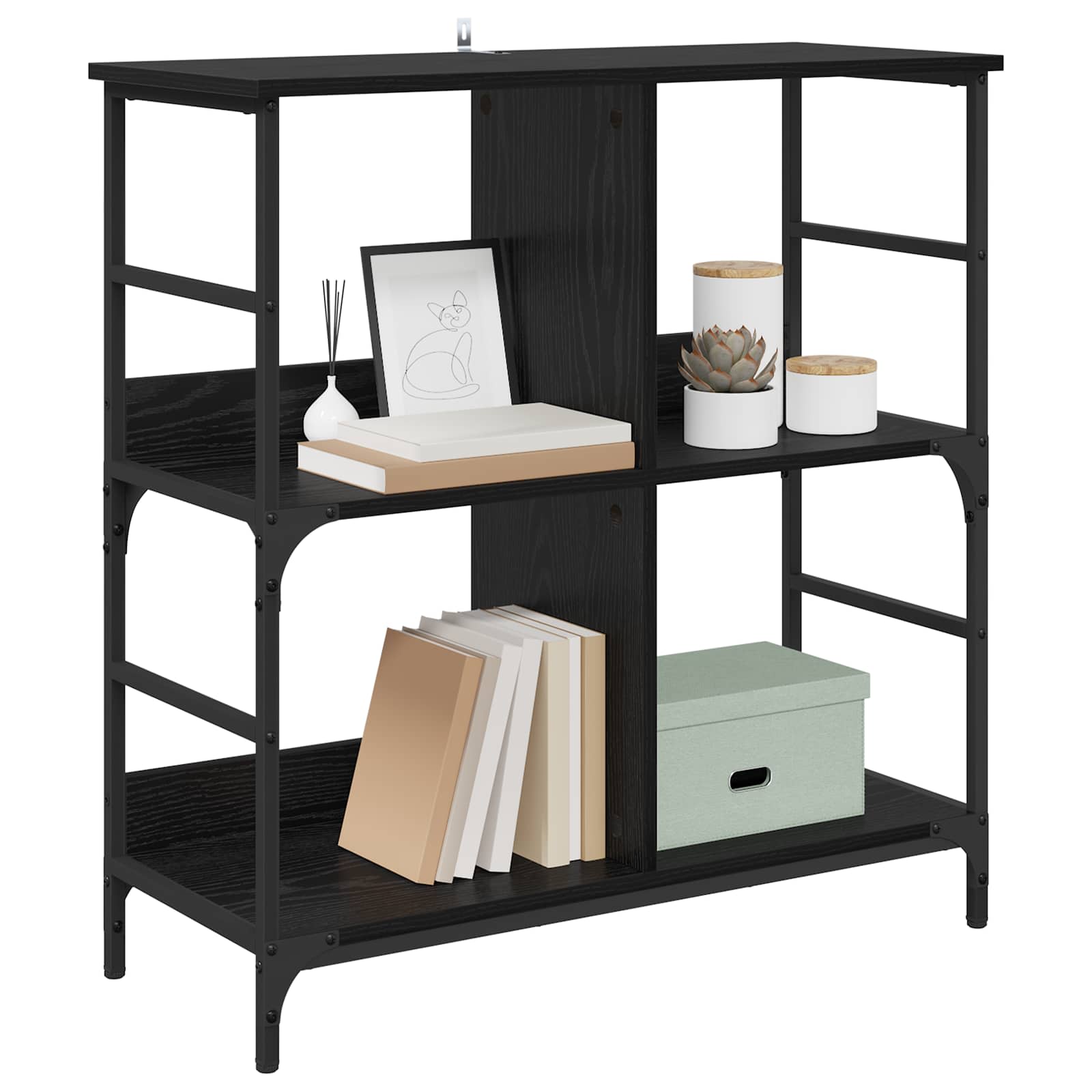 Boekenkast Zwart eiken 78,5 x 33 x 82 cm Bewerkt hout is nu te koop bij PeponiXL, paradijselijk wonen!
