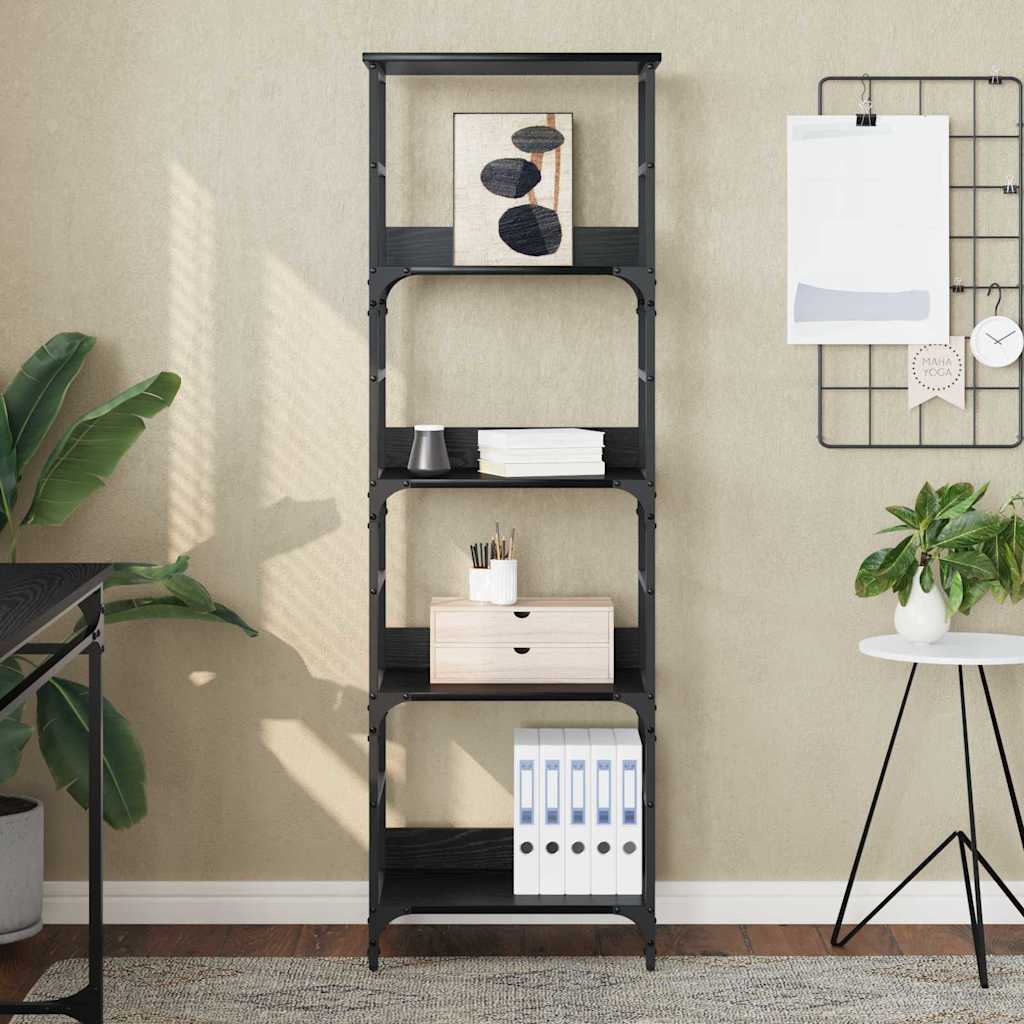 Boekenkast Zwart Eiken 50 x 33 x 153 cm Bewerkt hout is nu te koop bij PeponiXL, paradijselijk wonen!