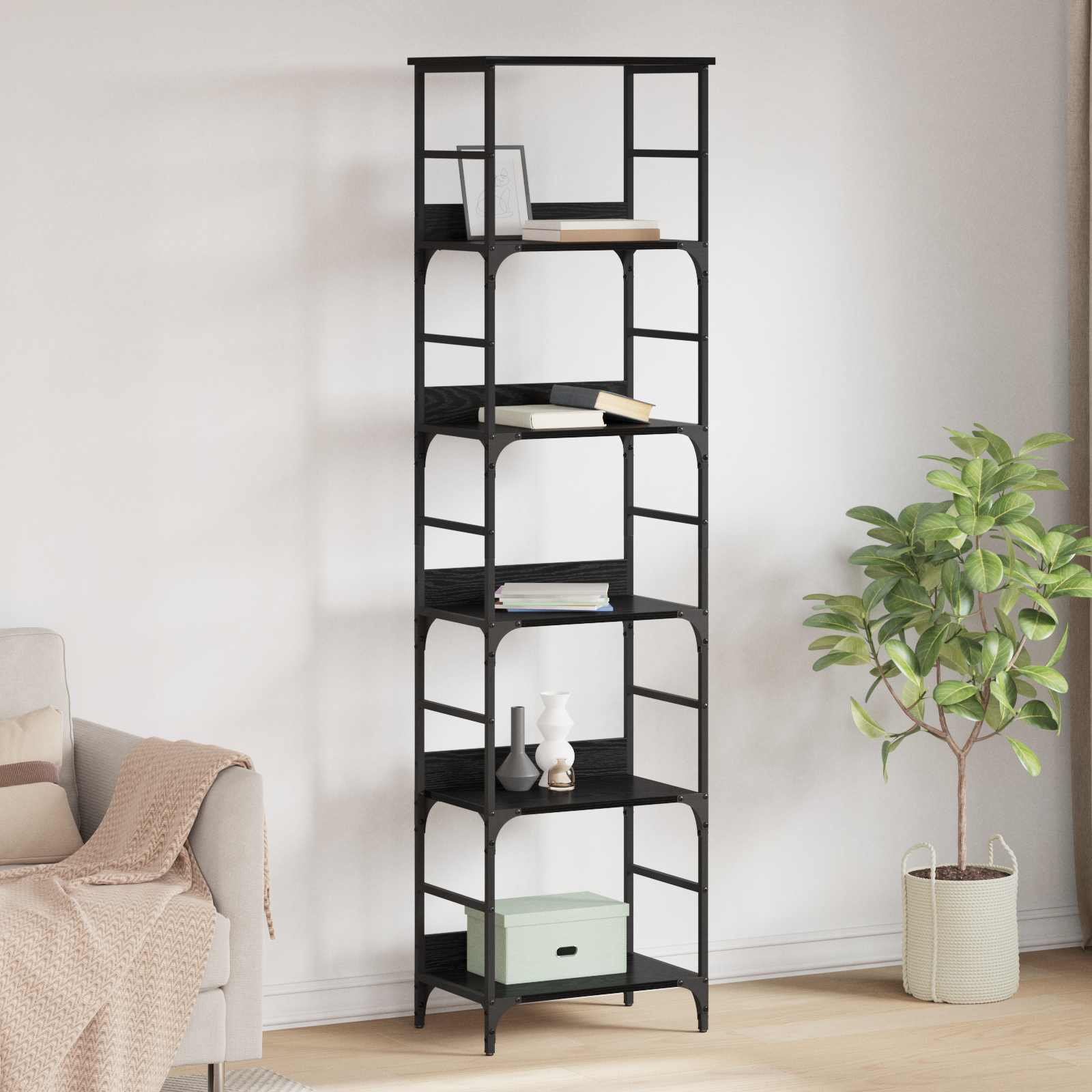 Boekenkast Zwart Eiken 50 x 33 x 188,5 cm Bewerkt hout is nu te koop bij PeponiXL, paradijselijk wonen!