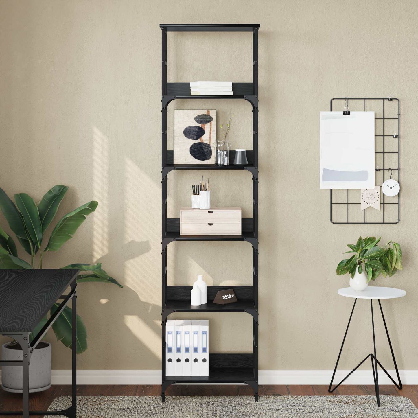 Boekenkast Zwart Eiken 50 x 33 x 188,5 cm Bewerkt hout is nu te koop bij PeponiXL, paradijselijk wonen!