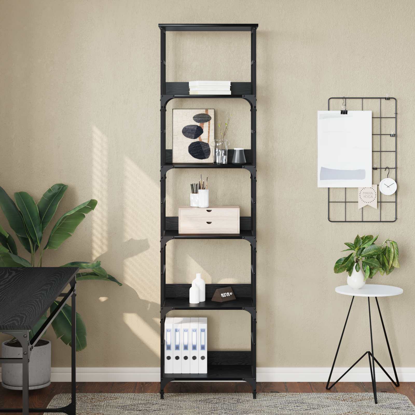 Boekenkast Zwart Eiken 50 x 33 x 188,5 cm Bewerkt hout is nu te koop bij PeponiXL, paradijselijk wonen!