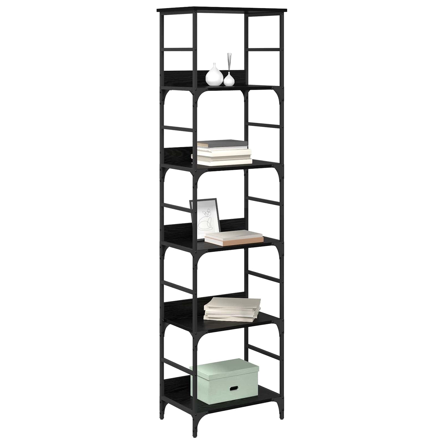 Boekenkast Zwart Eiken 50 x 33 x 188,5 cm Bewerkt hout is nu te koop bij PeponiXL, paradijselijk wonen!