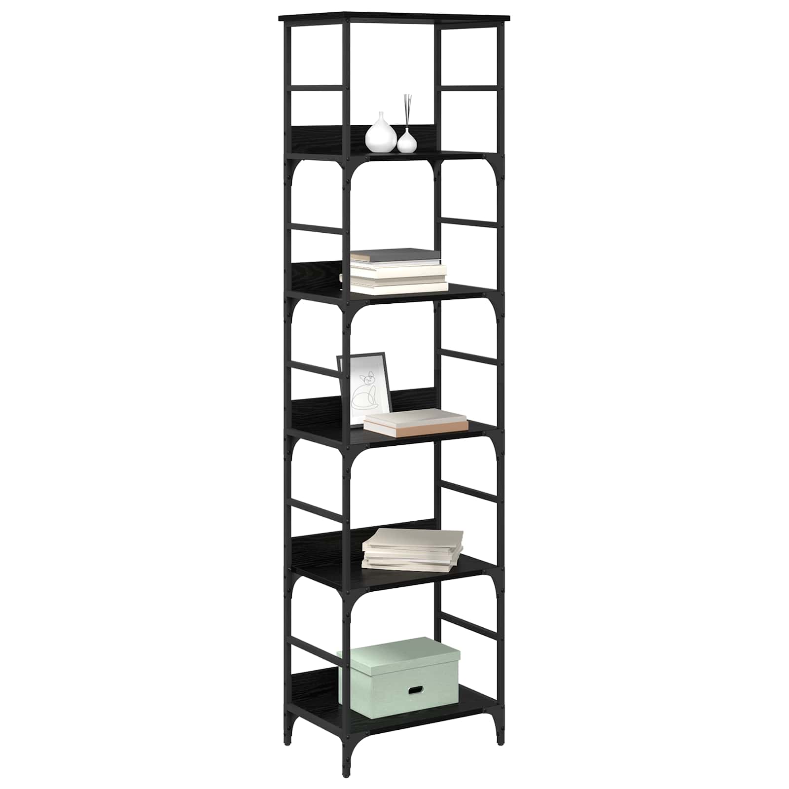 Boekenkast Zwart Eiken 50 x 33 x 188,5 cm Bewerkt hout is nu te koop bij PeponiXL, paradijselijk wonen!