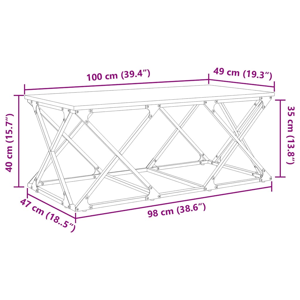 Salontafel Zwart Eiken 100 x 49 x 40 cm Bewerkt hout is nu te koop bij PeponiXL, paradijselijk wonen!