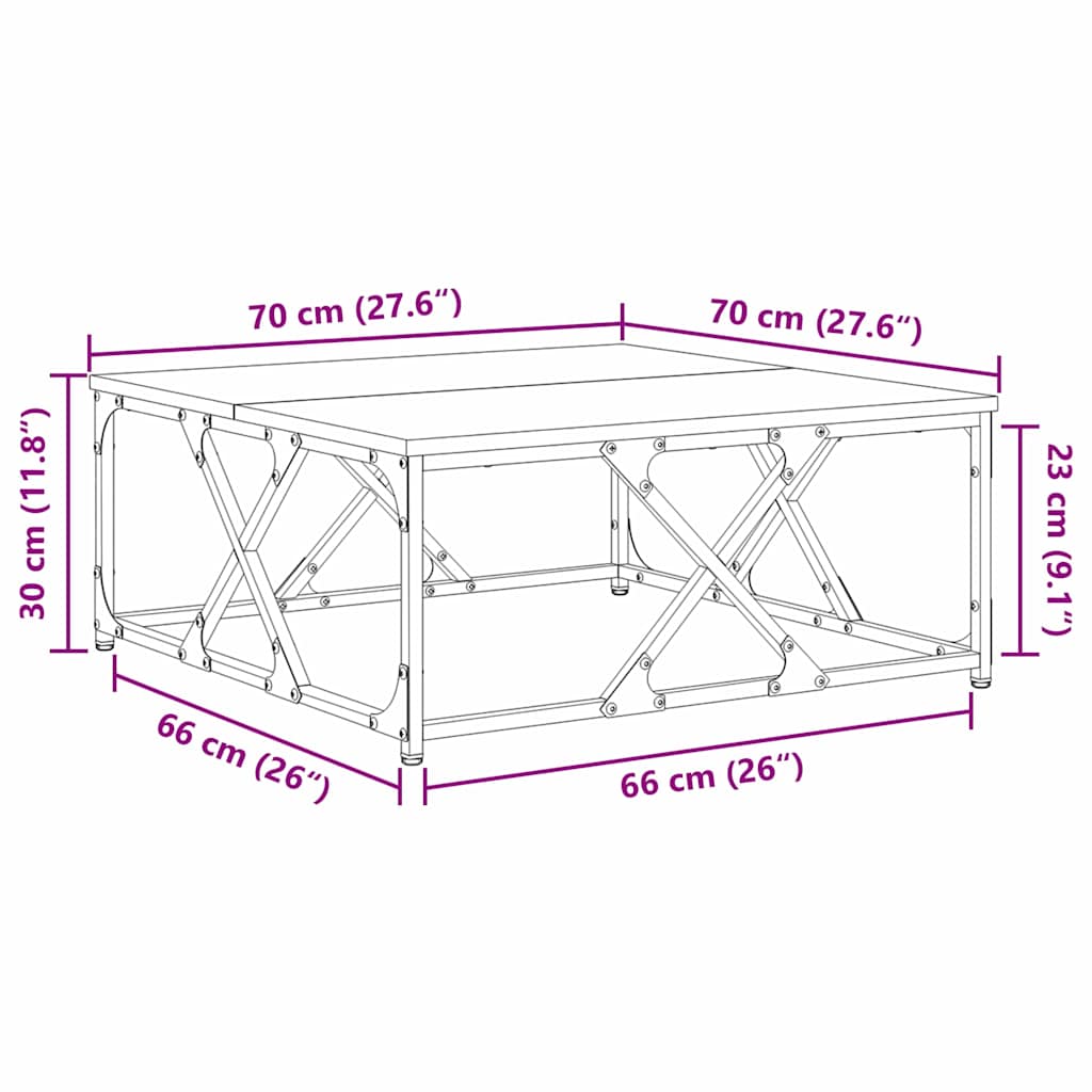 Salontafel Artisan Eiken 70 x 70 x 30 cm Bewerkt hout is nu te koop bij PeponiXL, paradijselijk wonen!