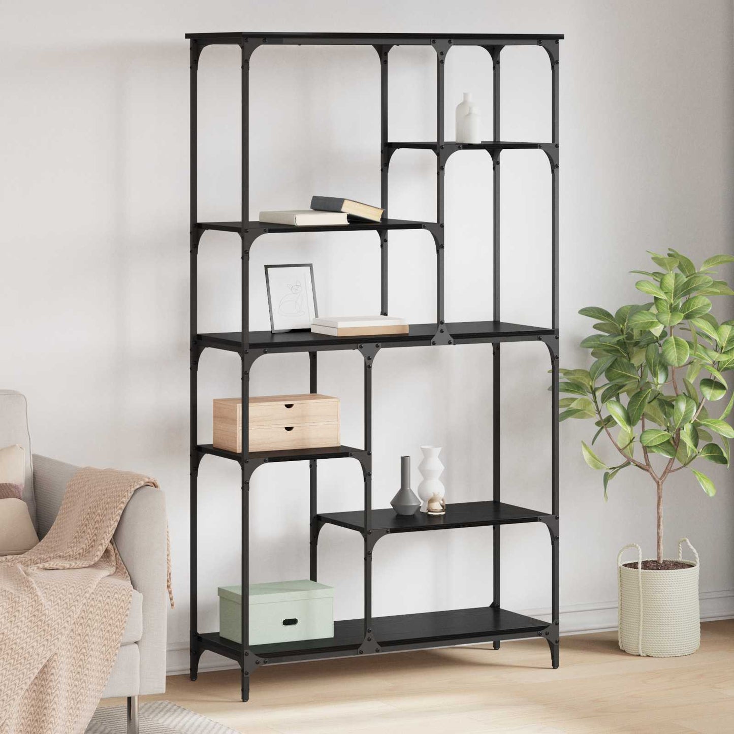 Boekenkast Zwart Eiken 99 x 35,5 x 176 cm Bewerkt hout is nu te koop bij PeponiXL, paradijselijk wonen!
