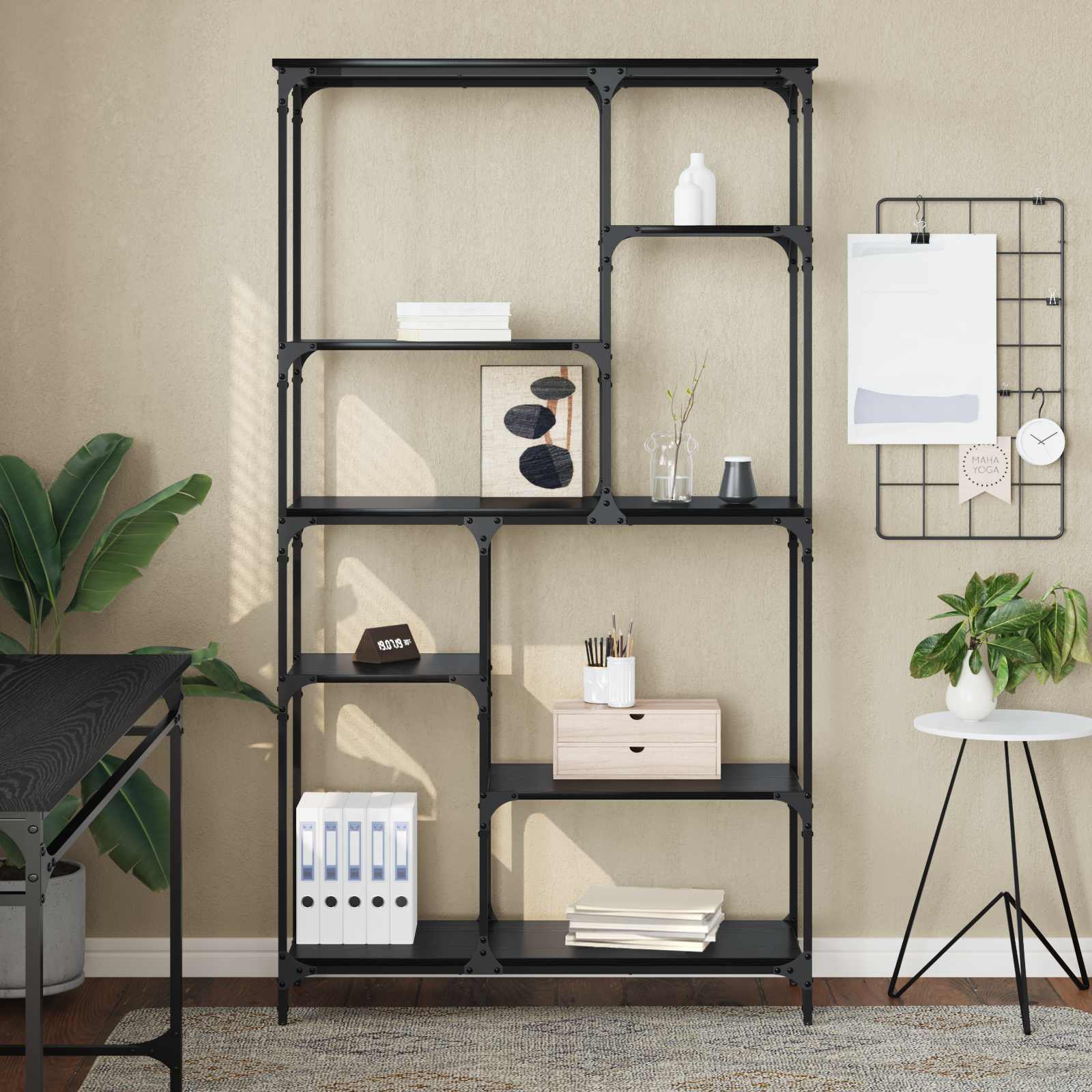 Boekenkast Zwart Eiken 99 x 35,5 x 176 cm Bewerkt hout is nu te koop bij PeponiXL, paradijselijk wonen!
