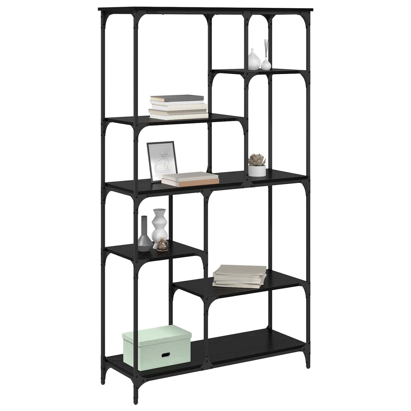 Boekenkast Zwart Eiken 99 x 35,5 x 176 cm Bewerkt hout is nu te koop bij PeponiXL, paradijselijk wonen!