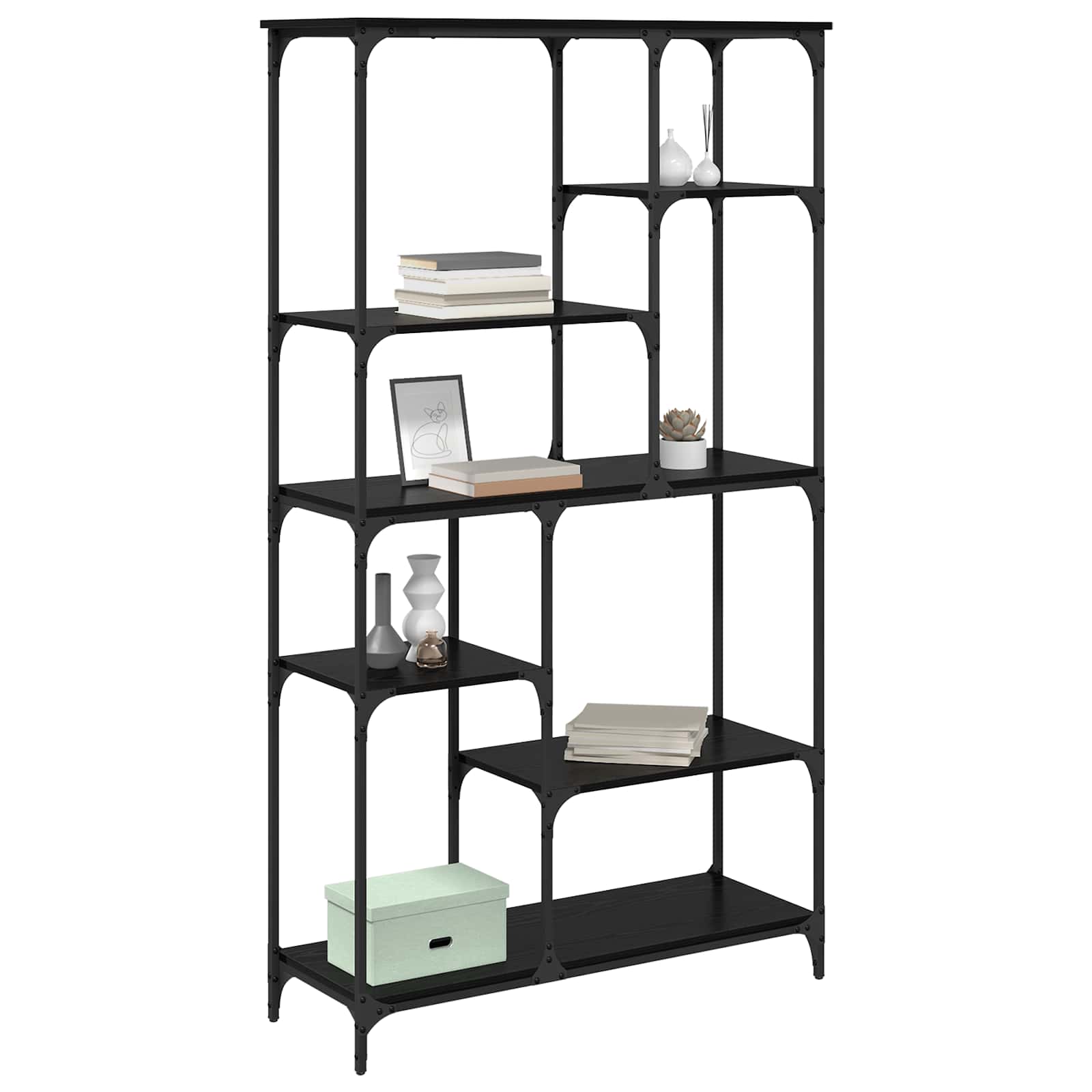 Boekenkast Zwart Eiken 99 x 35,5 x 176 cm Bewerkt hout is nu te koop bij PeponiXL, paradijselijk wonen!