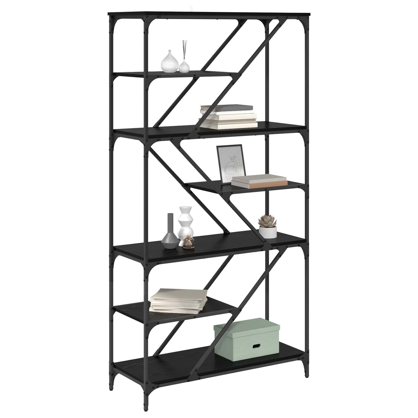 Boekenkast Zwart Eiken 91 x 36 x 176 cm Bewerkt hout is nu te koop bij PeponiXL, paradijselijk wonen!